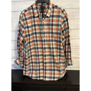 GAP Men's Plaid Shirt XXL Slim Fit Long Sleeve Orange Green Cotton